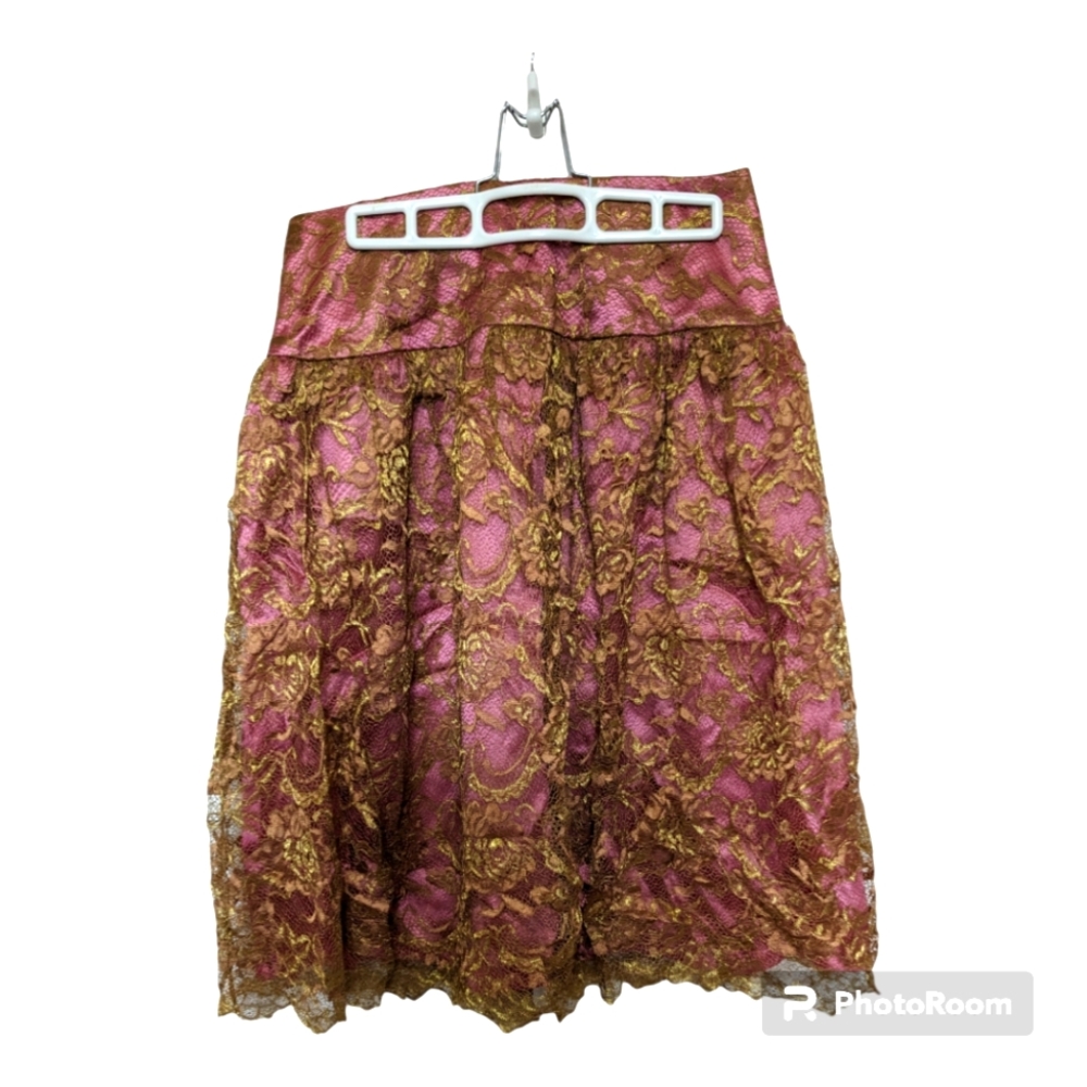 Trina Turk Los Angeles Lace A-line Skirt pink and gold size 4